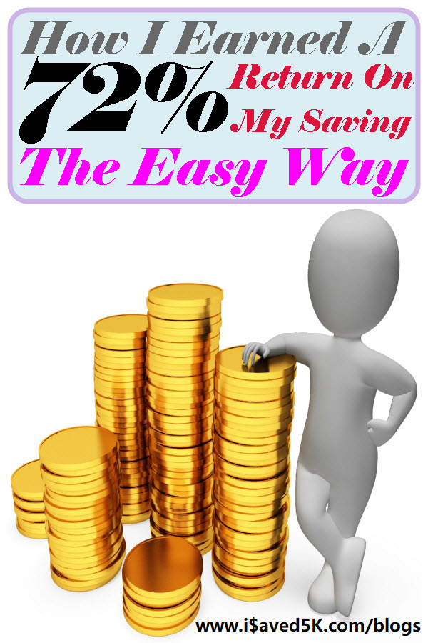 Have you ever wondered how much you can earn when you saved? See how I earned a 72% return on my saving the easy way by using three simple saving vehicles.